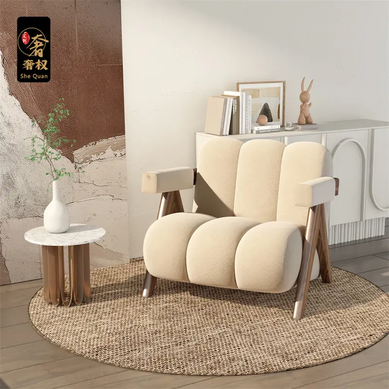 modern home single sofas velvet fabric leisure accent arm chair with solid wood legs for reception living room
