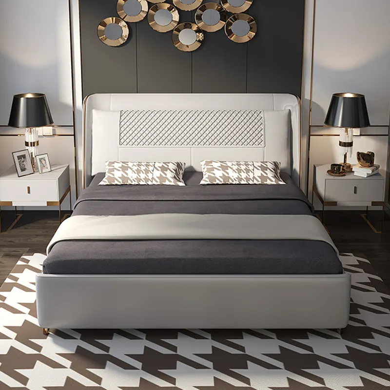 Italian luxury bedroom set furniture king size modern latest double bed designer furniture set leather bed