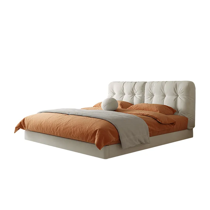 Simple Design Classic Bedroom Furniture Soft Headboard Wood Luxury Double Bed