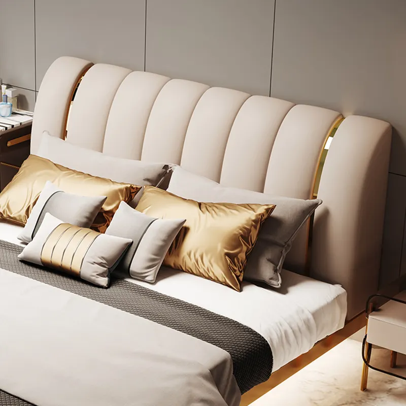 Modern home bedroom furniture queen king iron platform bed solid wood frame metal double bed