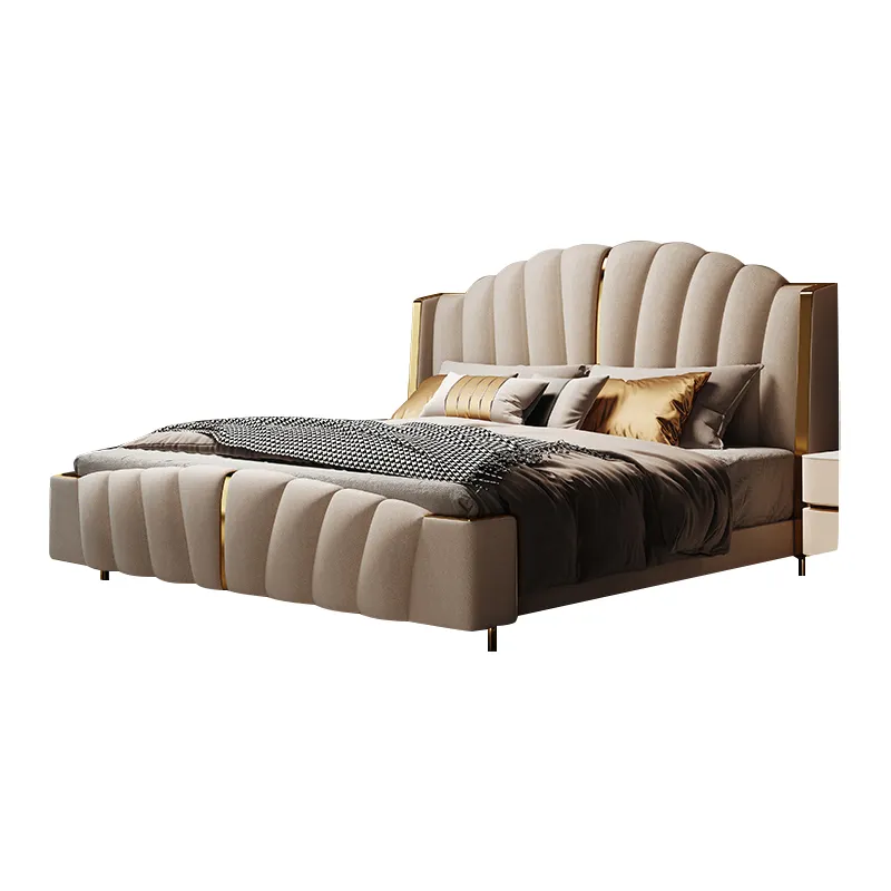 Wooden Models Minimalist Luxurious Leather King Size Bed Sexy Double Bed Design