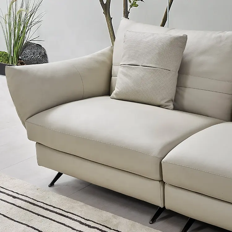 High Elastic Sponge Down Feather Imported Lychee Pattern Cow Skin Leather Couch Living Room Sectional Sofa