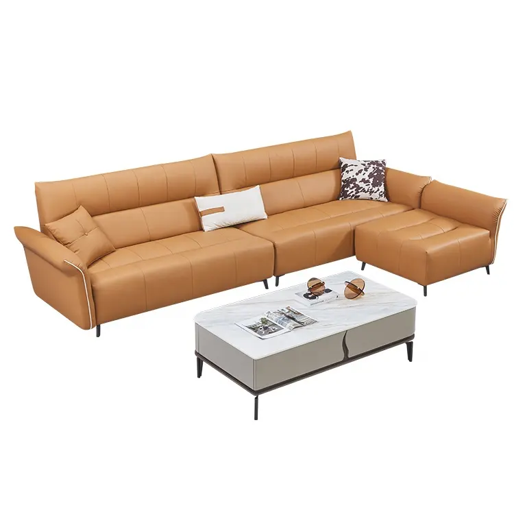 Modern Minimalist Sofa Leather And Fabric Combine Villa Furniture Living Room Chesterfield Corner Sofa Set