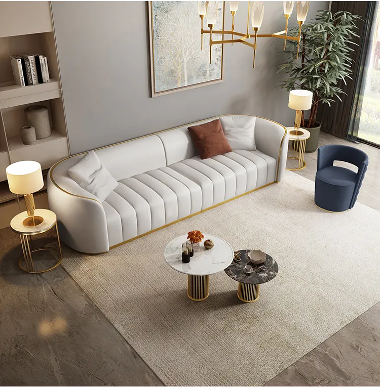 Gold Metal Style Fabric Leather Sofas Armrest Couch Covers Sofa Lines Designs Modern 3 Seater Sofa For Iiving Room Home