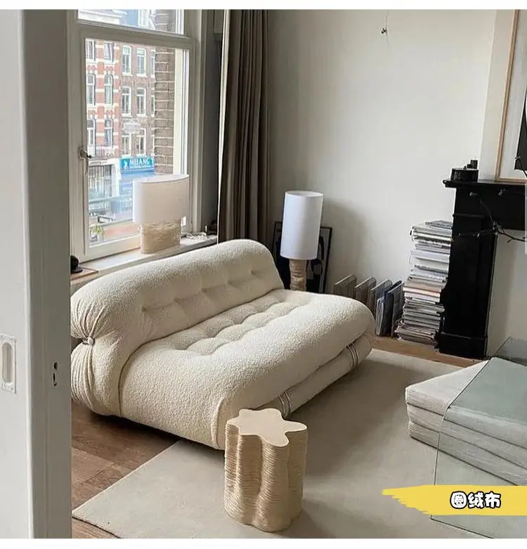 Design Nordic Style White Single Three Two Seater Lazy Hippo Sofa Teddy Flannel Single Sofa Chair With Metal Frame