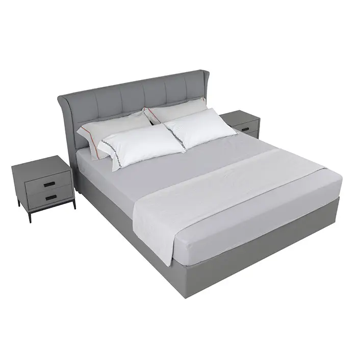Luxury leather bed frame side lift king queen size soft beds headboard upholstered with Ottoman storage
