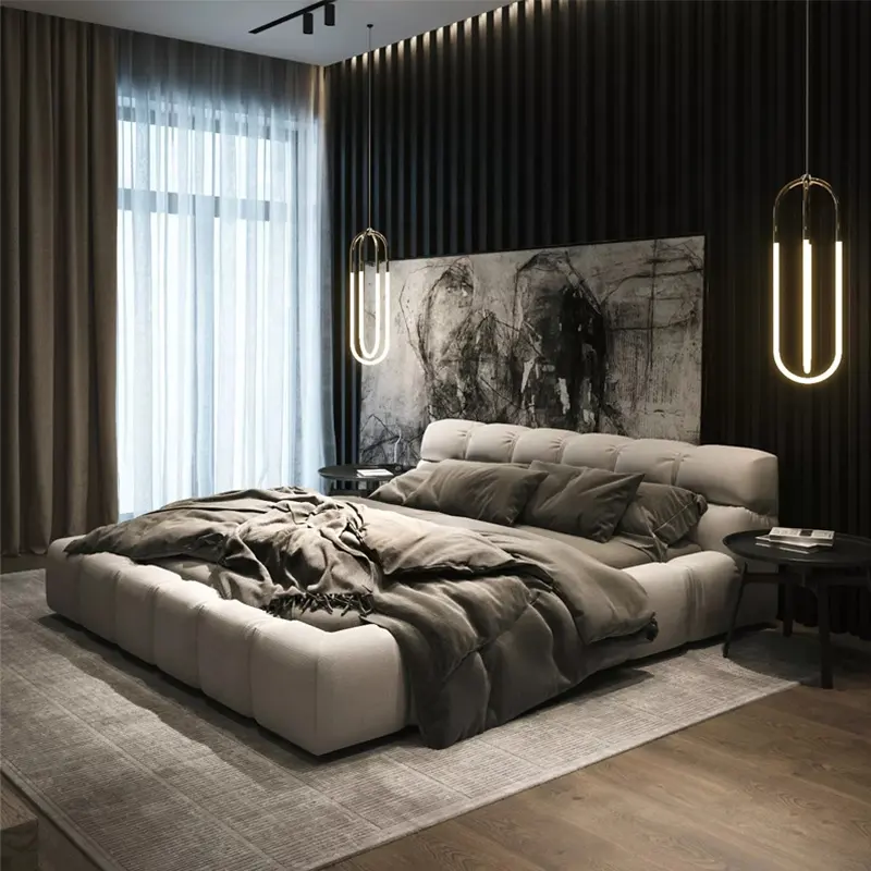 Nordic Furniture Upholstery Designer Beds italian leather bed king size 1.8 m double luxury bed modern