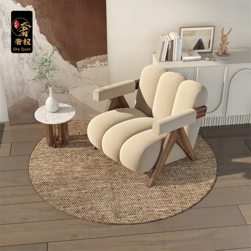 modern home single sofas velvet fabric leisure accent arm chair with solid wood legs for reception living room