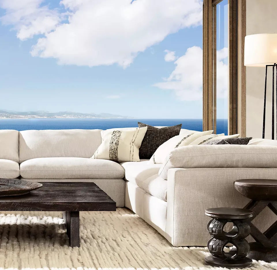 Luxury modular custom sectional home furniture soft interior linen leather velvet fabric living room sofas