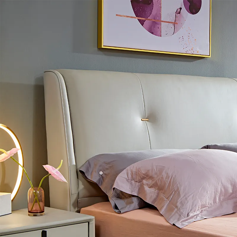 luxury tufted headboard king size leather bed 1.8m double bed frame