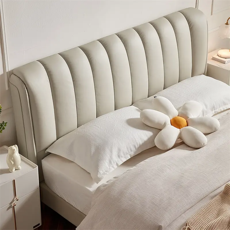 custom Litchi patterned cowhide Harp headboard king size bed furniture modern designs