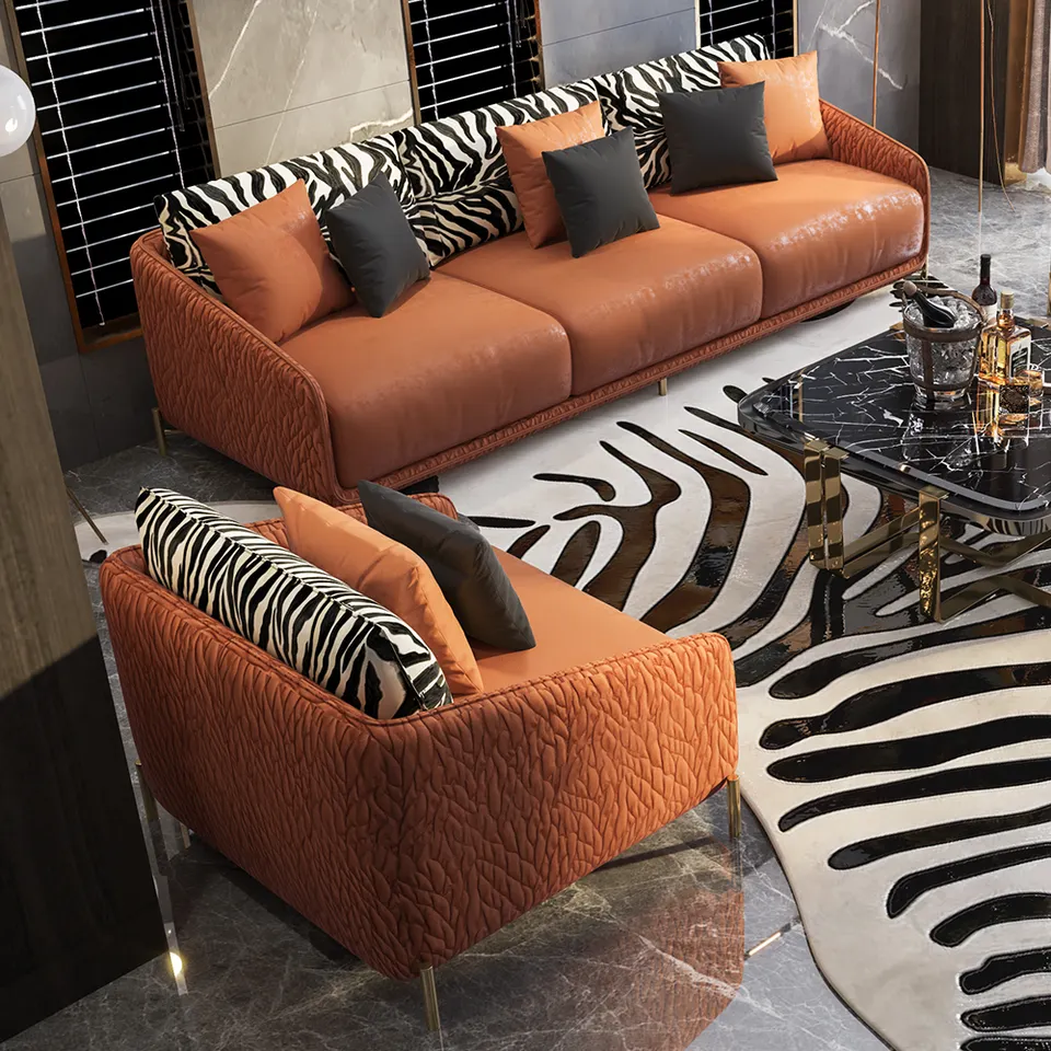 Promotional luxury sofa set high quality gold tiger skin pattern italian 1 2 3 seaters home luxury sofas