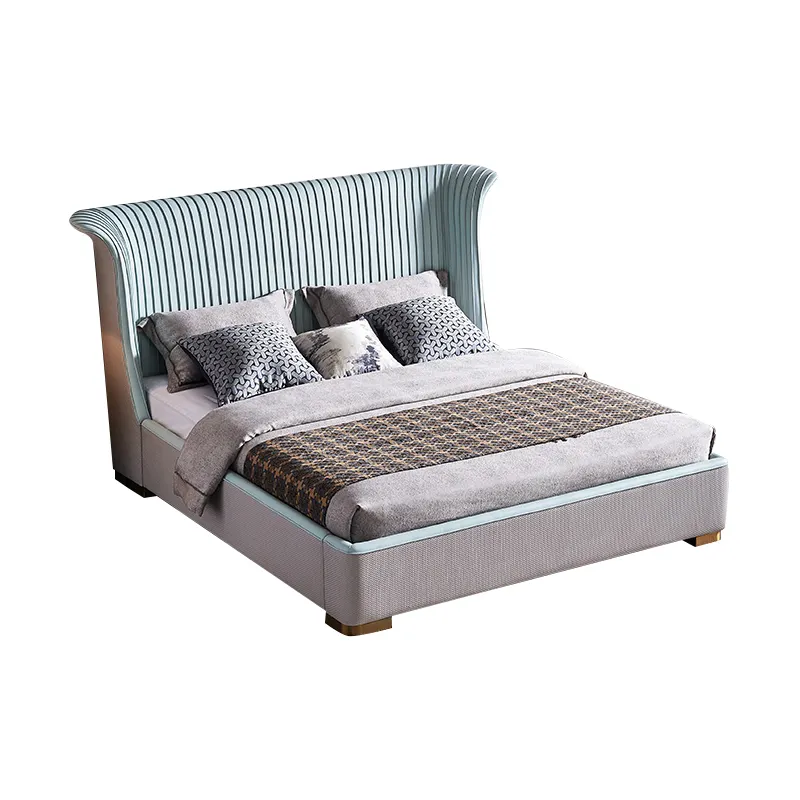 Modern double bed genuine leather beds frame modern Italian leather luxury double king size bed