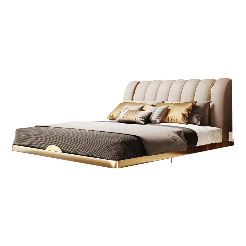 Modern home bedroom furniture queen king iron platform bed solid wood frame metal double bed