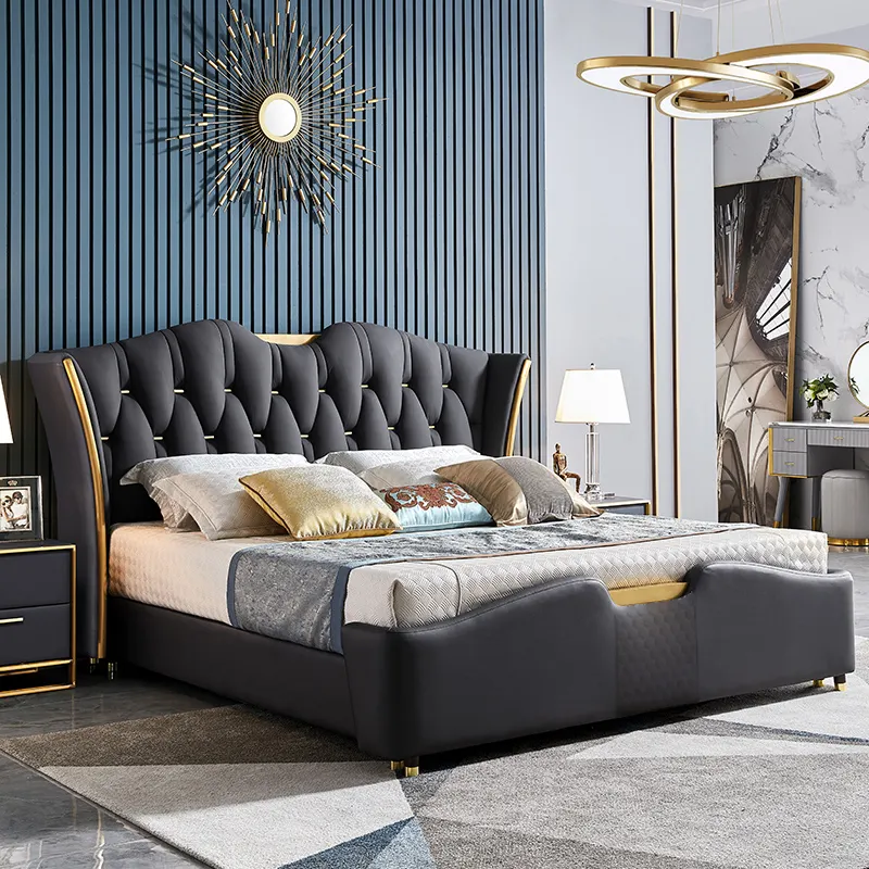 Luxury Dormitory Hotel Room king size bedroom furniture queen fabric beds frame modern double bed