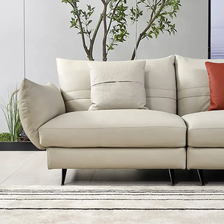 High Elastic Sponge Down Feather Imported Lychee Pattern Cow Skin Leather Couch Living Room Sectional Sofa