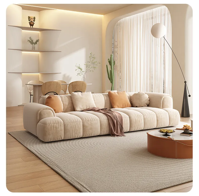 Living Room Sofa Apartment Velvet Fabric Couch Orange White Combination Italian Minimalist Modular Sectional Sofa Set