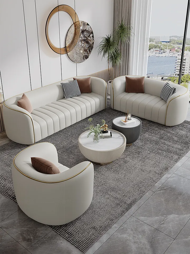 Gold Metal Style Fabric Leather Sofas Armrest Couch Covers Sofa Lines Designs Modern 3 Seater Sofa For Iiving Room Home