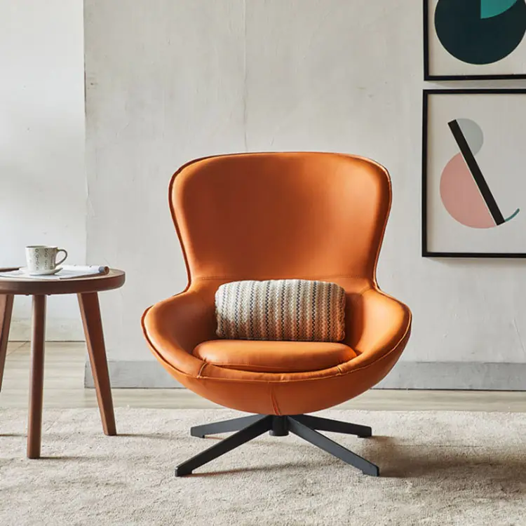 Swivel Indoor Leather Double Modern Aviator Cushion Metal Leisure Lounge Living Room Furniture Egg Shell Shaped Chairs
