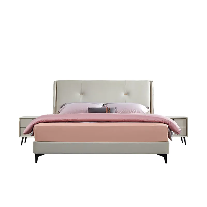 luxury tufted headboard king size leather bed 1.8m double bed frame