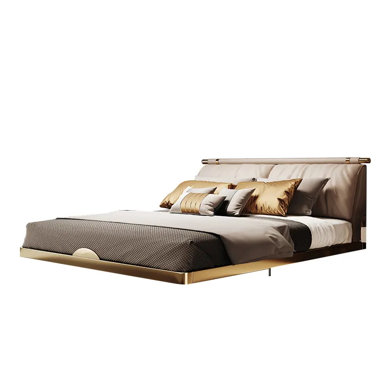 Italian Design Luxurious Bed Set Furniture Bedroom Leather Double Bed With High Headboard
