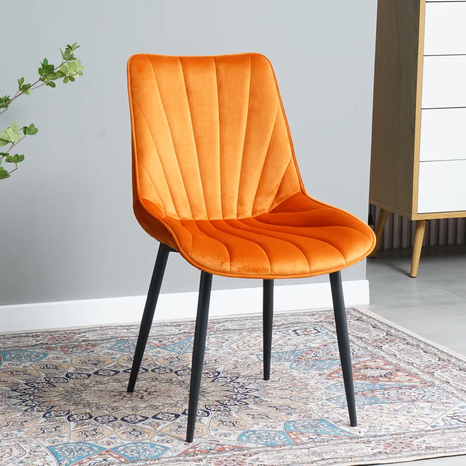Luxury Modern Hotel Restaurant Dining Room Chair Brown Grey Scandinavian Fabric Velour Tufted Velvet Dining Chair with metal leg