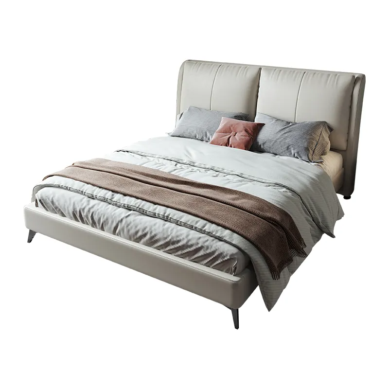 Modern American style fabric bed with wooden frame bedroom furniture luxury double bed