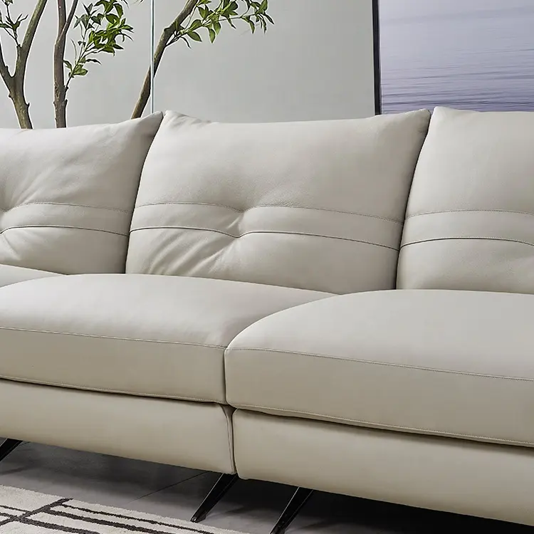 High Elastic Sponge Down Feather Imported Lychee Pattern Cow Skin Leather Couch Living Room Sectional Sofa