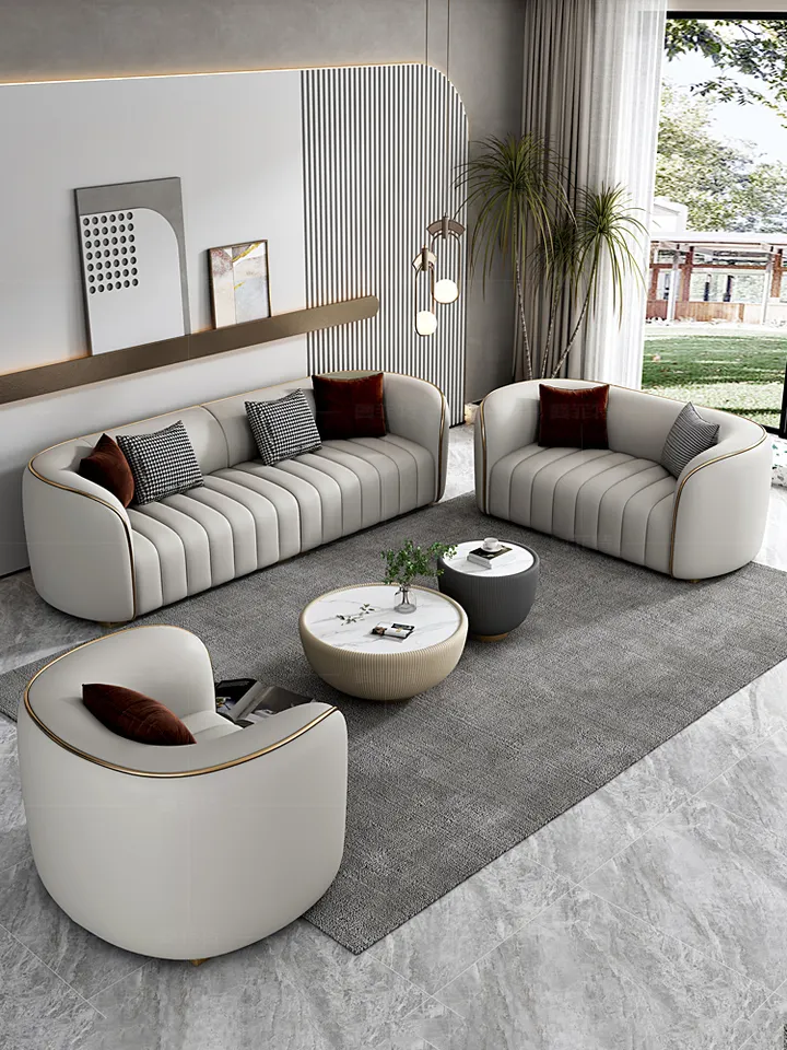 Gold Metal Style Fabric Leather Sofas Armrest Couch Covers Sofa Lines Designs Modern 3 Seater Sofa For Iiving Room Home