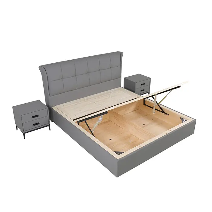 Luxury leather bed frame side lift king queen size soft beds headboard upholstered with Ottoman storage
