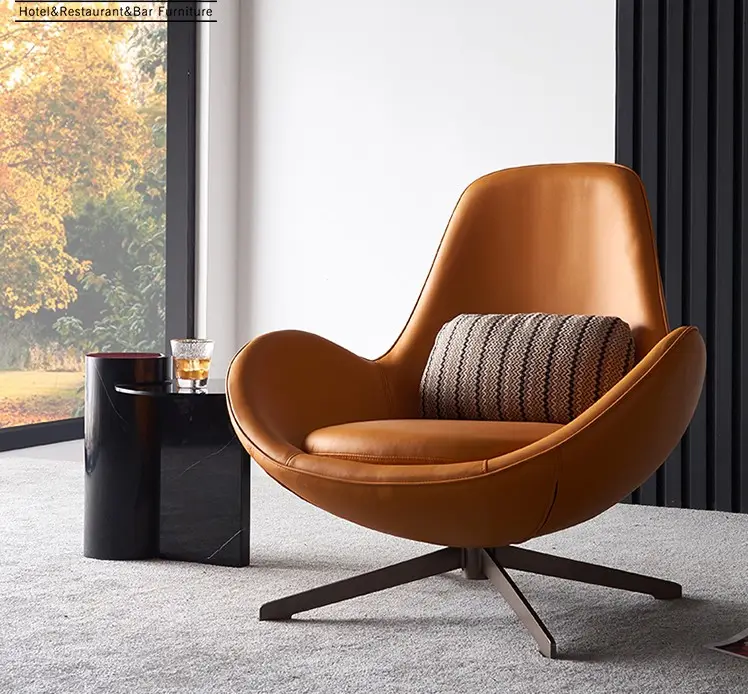 Swivel Indoor Leather Double Modern Aviator Cushion Metal Leisure Lounge Living Room Furniture Egg Shell Shaped Chairs
