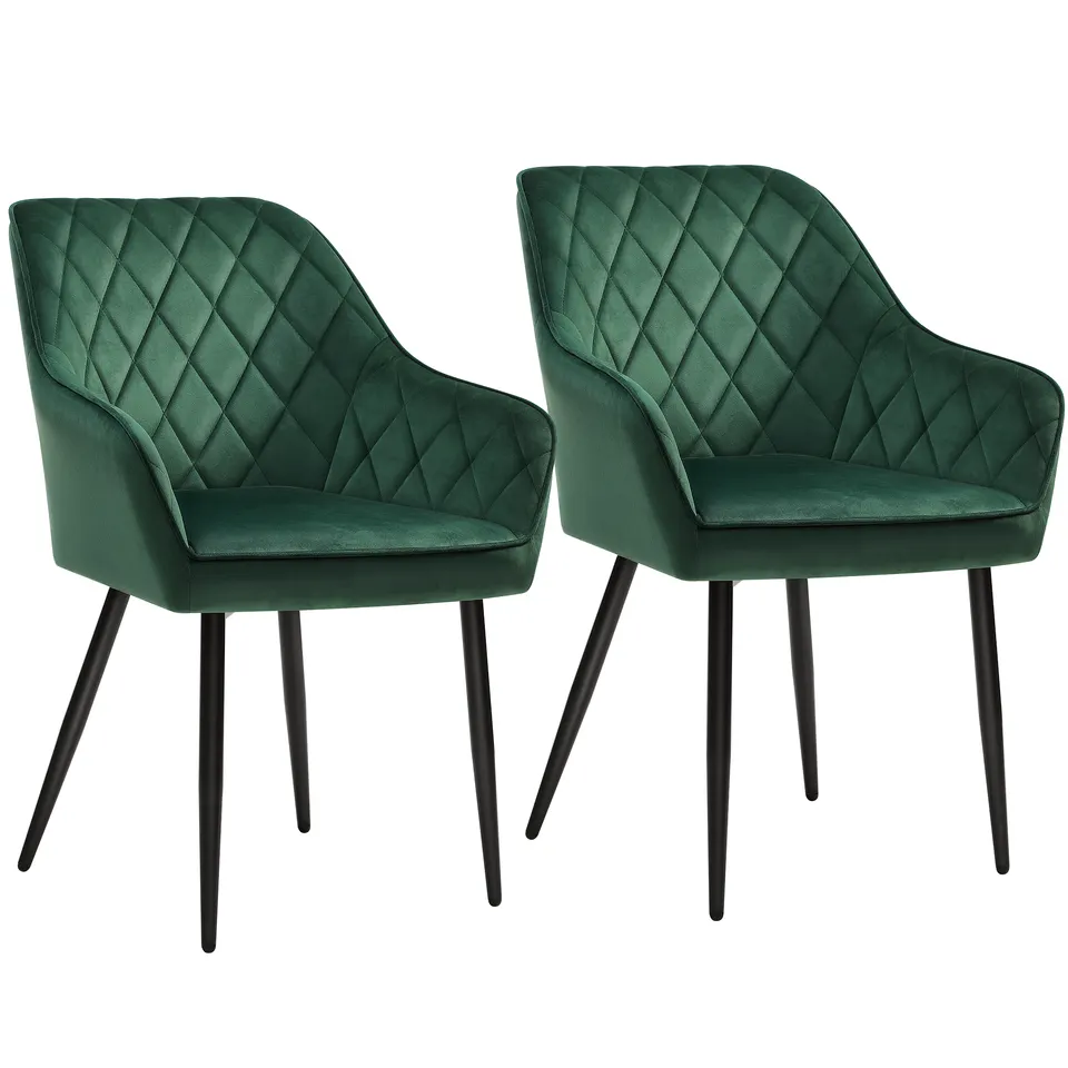 Wholesale european style velvet fabric modern upholstered backrest dining chair with metal legs