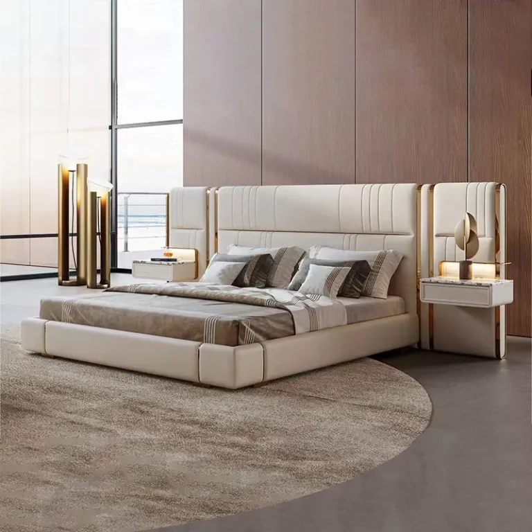 Luxury king size solid wood platform bed frame set furniture bedroom wholesale