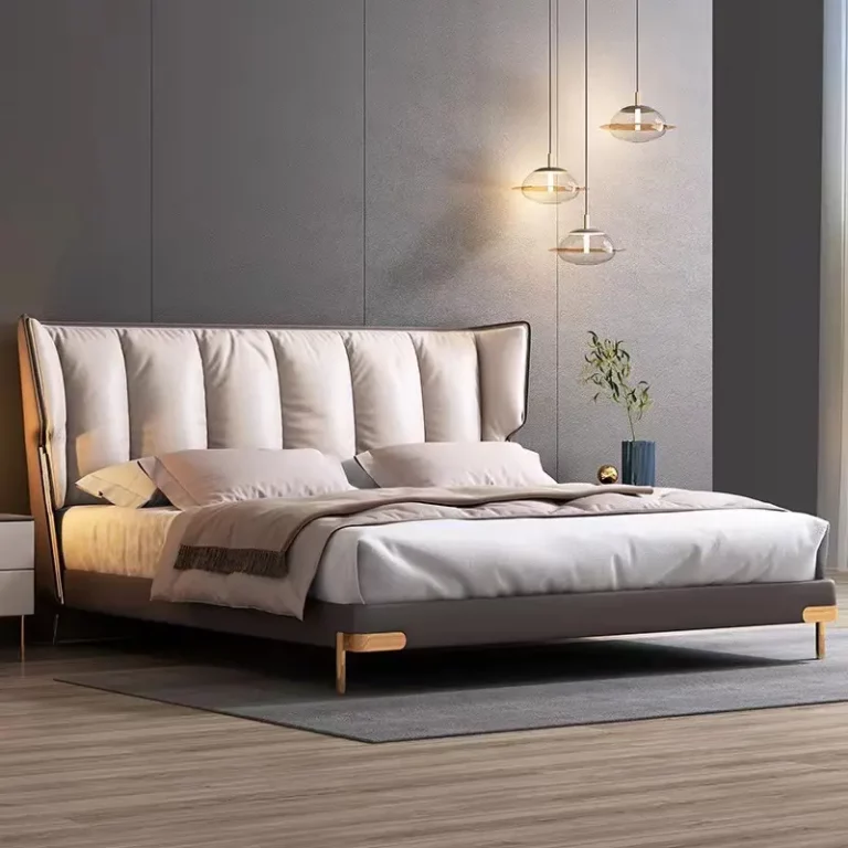 Italian minimalist first layer cowhide bed light luxury leather modern bed master bedroom solid wood bed for bedroom furniture