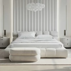 Light luxury Italian fabric bed set small apartment Nordic style double bed modern minimalist for bedroom furniture
