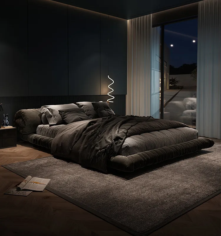 Nordic minimalist fabric bed light luxury designer king bed modern master bedroom double floor bed for bedroom furniture