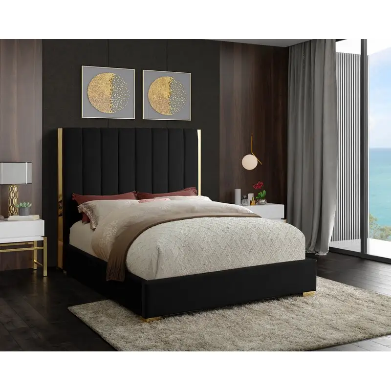 Luxury modern up-holstered tufted wood bed frame king size designer furniture