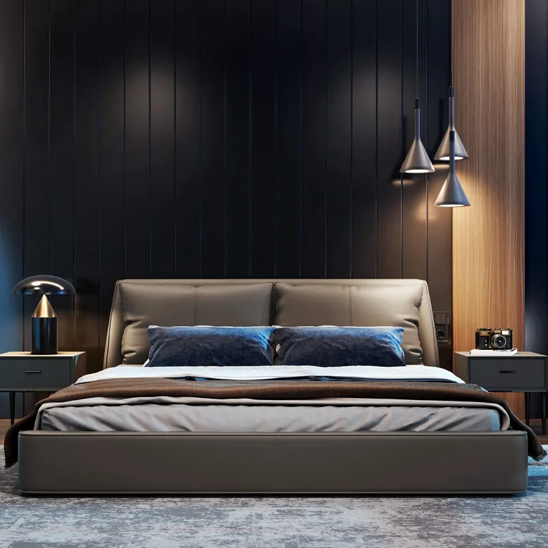Italian minimalist leather bed master bedroom modern minimalist bed double soft package light luxury bed for bedroom furniture