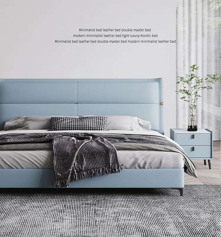 High-end solid wood leather bed Italian light luxury modern king bed simple master bedroom king bed for bedroom furniture