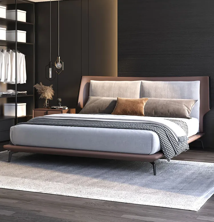 Italian technology fabric bed simple modern double bed light luxury atmosphere fabric bed for bedroom furniture