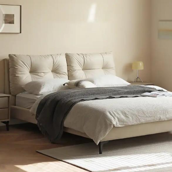 French Bed Light Luxury Fabric Modern Minimalist Technology Master Bedroom Upholstered Bed Headboard Cushion Double Bed