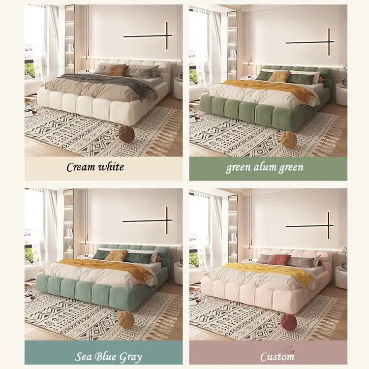 furniture fabric puff bed Italian minimalist net red bed ins cream style master luxury furniture bedroom double bed