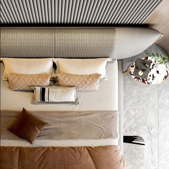Light luxury leather french bed master bedroom large apartment wedding bed high-end villa furniture large bedside double bed