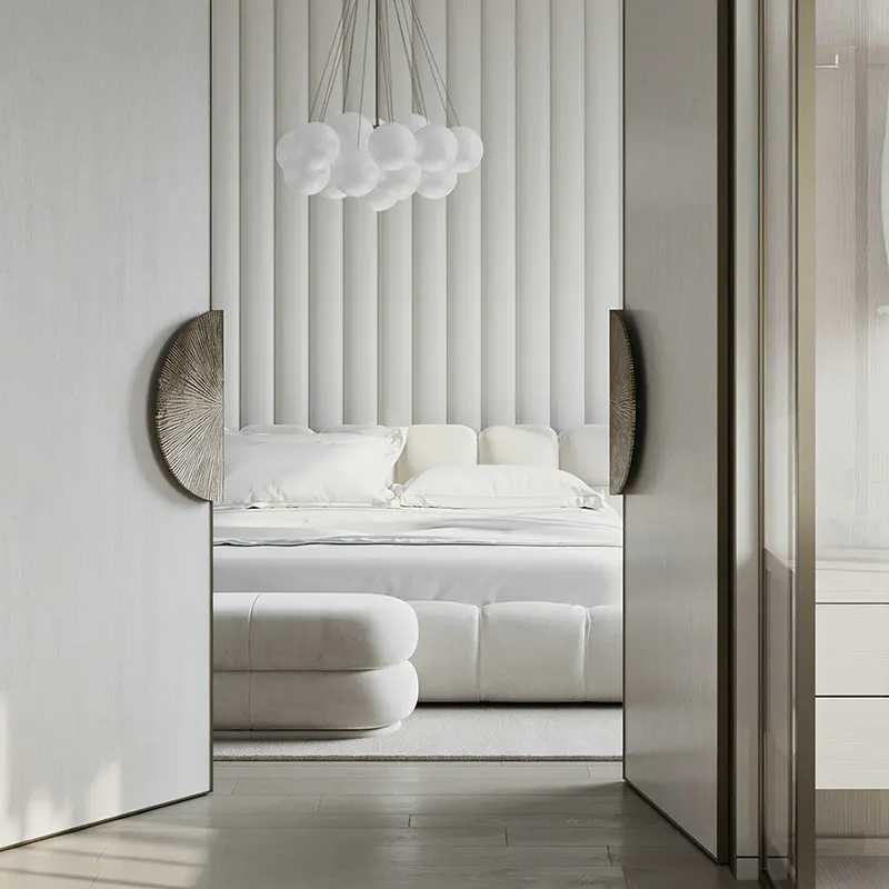 Light luxury Italian fabric bed set small apartment Nordic style double bed modern minimalist for bedroom furniture