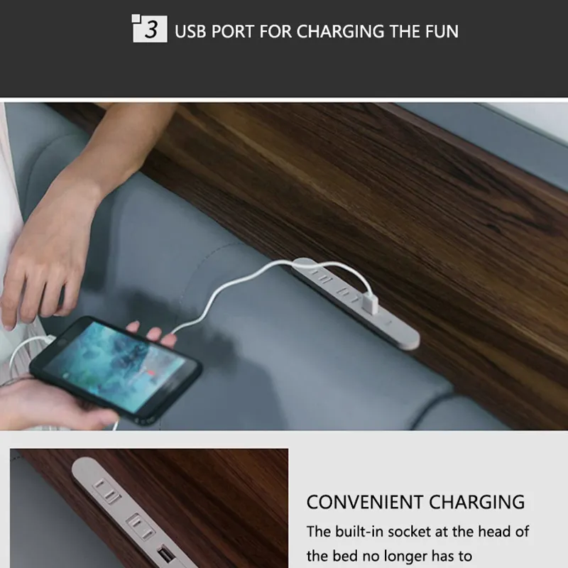 French leather bed light luxury modern minimalist master bedroom home furniture New King Size Double Marriage Bed