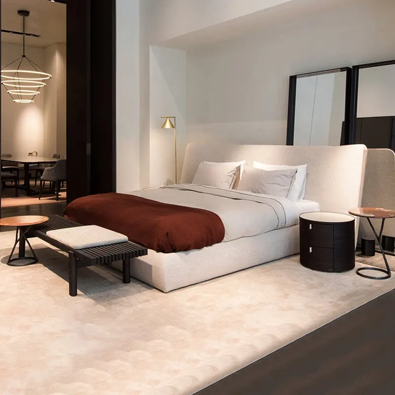 Luxury large headboard king size upholstered bed frame set design bedroom furniture