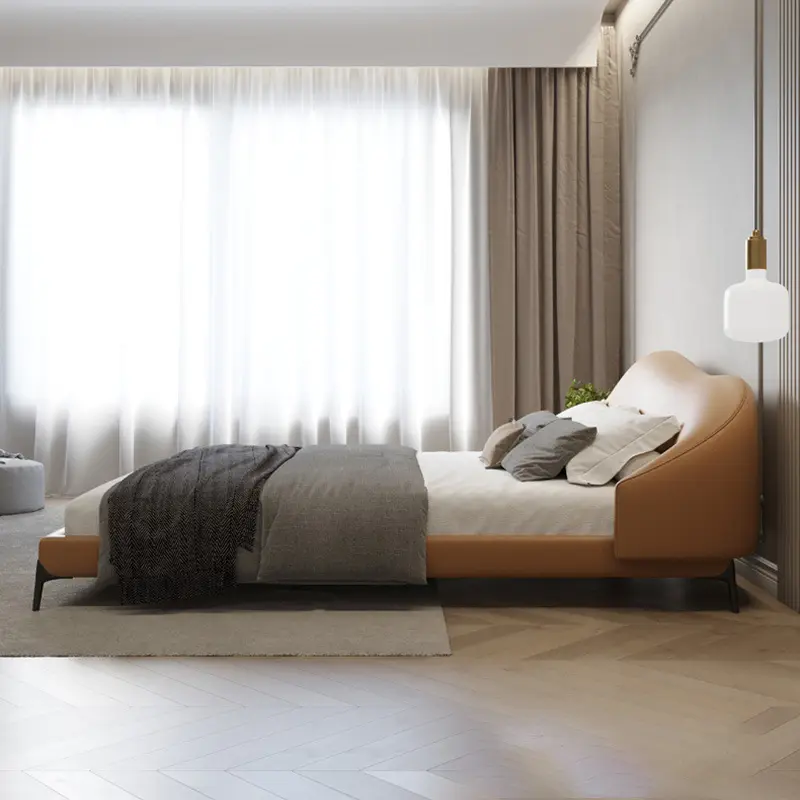 Italian minimalist light luxury technology fabric bed modern white bedroom furniture double bed bedroom set