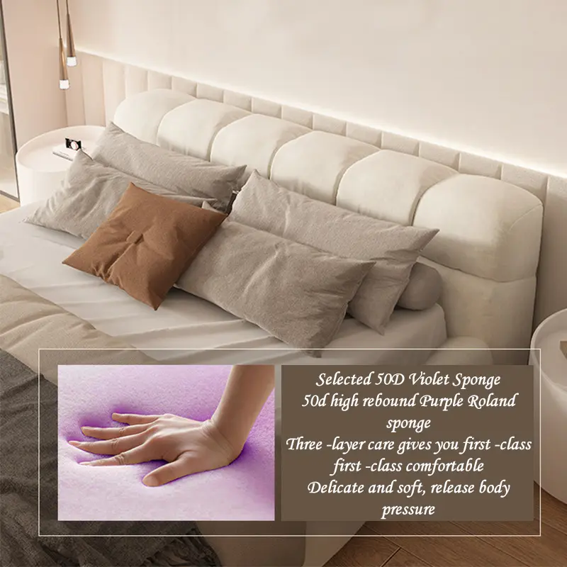 furniture fabric puff bed Italian minimalist net red bed ins cream style master luxury furniture bedroom double bed