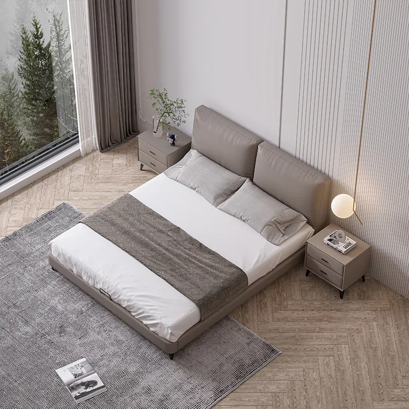 Italian minimalist leather bed light luxury modern master bedroom double storage soft bed for bedroom furniture