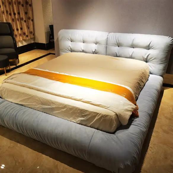 Cloud bed deerskin velvet down matte cowhide 1.8m double bed Italian minimalist light luxury white bedroom furniture